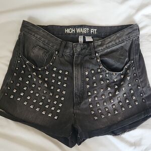 H&M Black Studded Jean Shorts